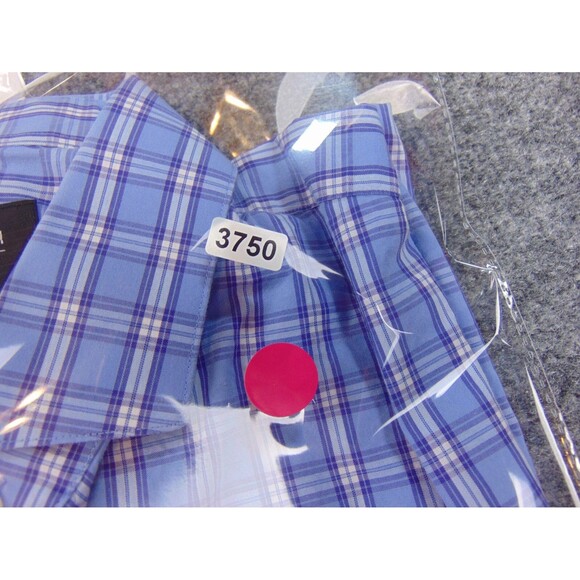 NordStrom Shirt Mens 15.5x32/33 Trm Fit‎ Blue White Plaid - Picture 8 of 8